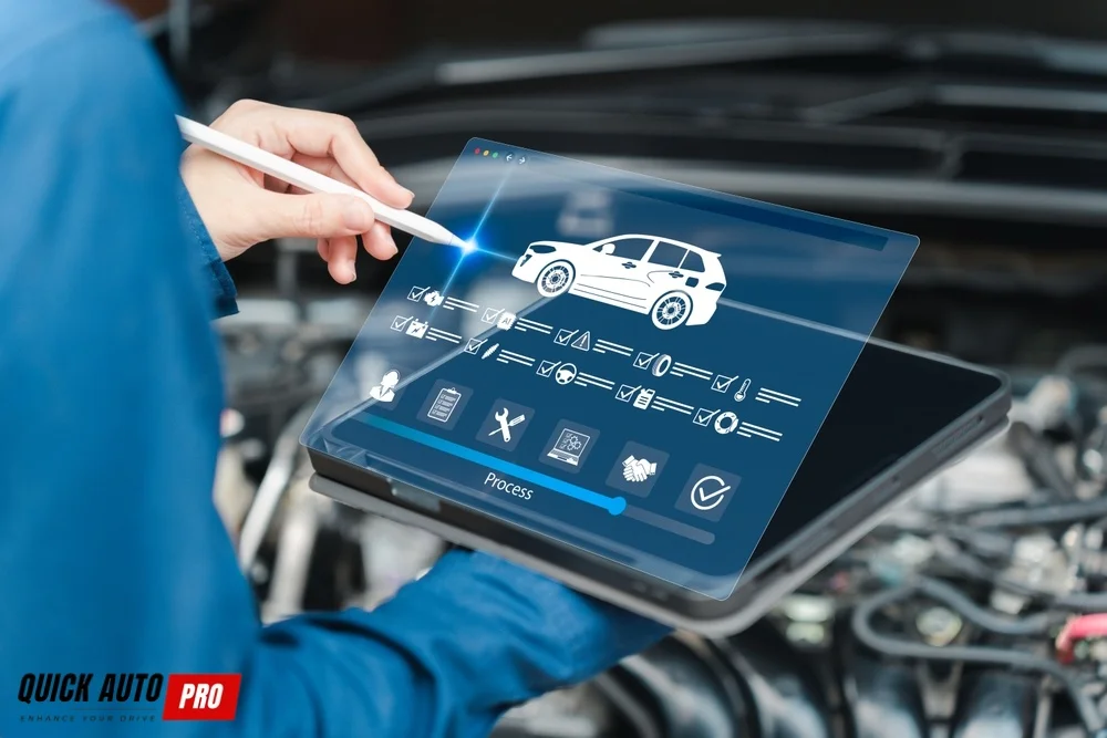 Car inspection on tablet by professional